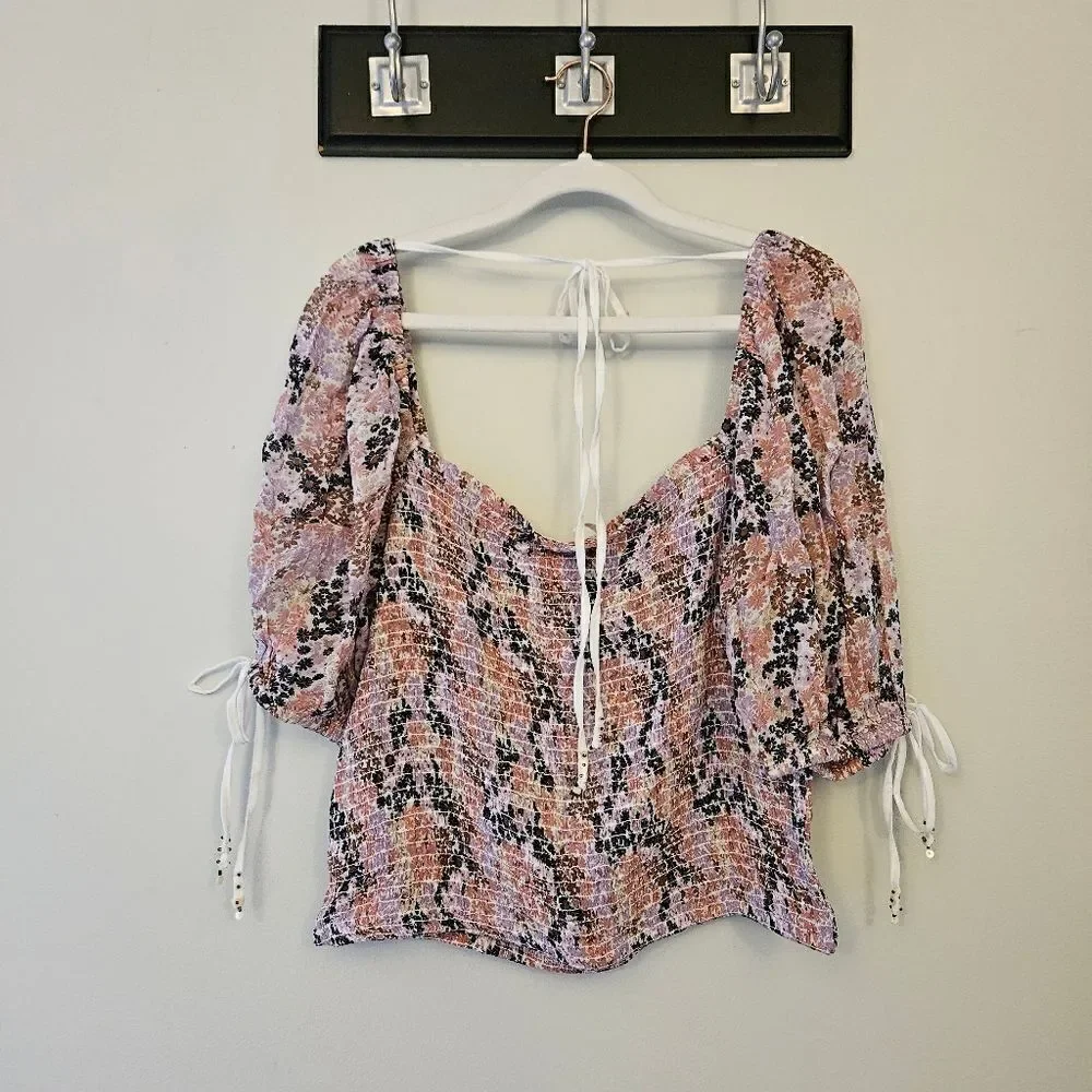 Free People Smocked Cropped Blouse